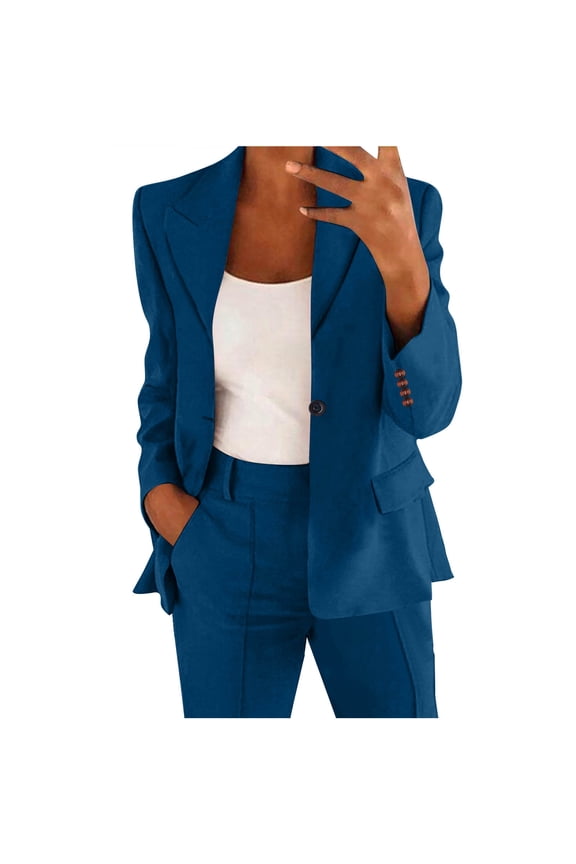 Womens Business Work Blazer Long Sleeve Open Front Lapel Blazer Casual Lightweight Jackets Fall Clothing Sky Blue L