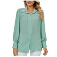 thumbnail image 1 of YYDGH Womens Button Down Shirts Long Sleeve Casual Chiffon Blouses Loose Pleated Collared Work Office Tops Green M, 1 of 8
