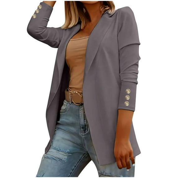 YYDGH Womens Casual Blazers Open Front Blazer Jackets Dressy Trendy Office Work Coatigan Coats Cardigan Dark Gray S