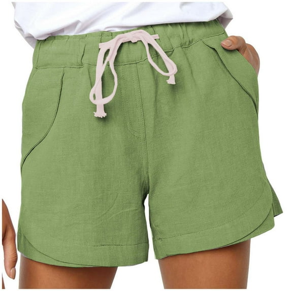 YYDGH Womens Casual Drawstring Elastic Waist Cotton Shorts Solid Color Print Summer Lightweight Shorts with Pockets Green 3XL