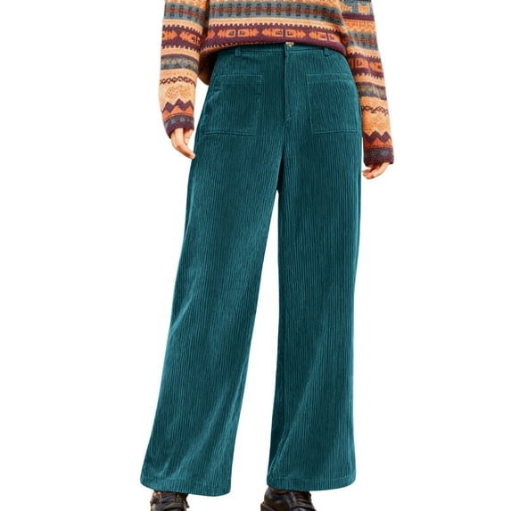 YYDGH Womens Corduroy Pants Hight Waist Wide Leg Pants Casual Loose Fit Business Work Trousers with Pockets