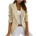 thumbnail image 1 of YYDGH Womens Cropped Long Sleeve Blazer Formal Open Front Notched Collar Slim Blazers Casual Fall Office Work Suit Jacket Khaki XXL, 1 of 8