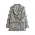 thumbnail image 1 of YYDGH Womens Double Breasted Tweed Blazers Notch Lapel Long Sleeve Open Front Blazer Jackets Casual Business Work Suits Dark Gray L, 1 of 4