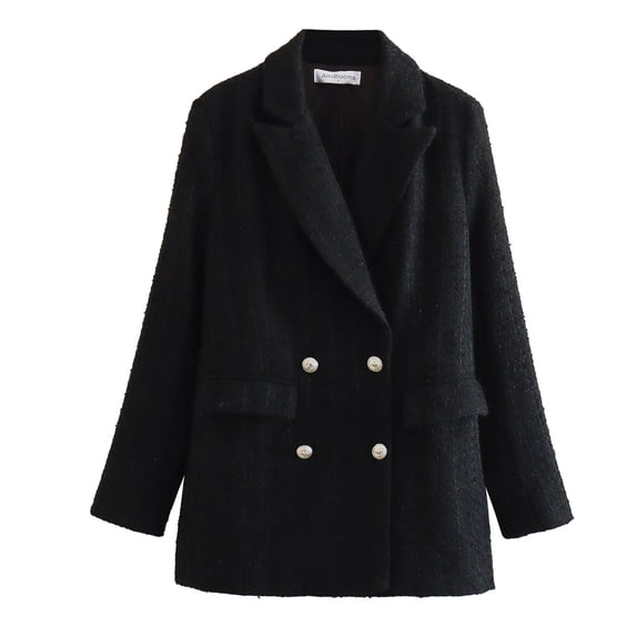 YYDGH Womens Double Breasted Tweed Blazers Notch Lapel Long Sleeve Open Front Blazer Jackets Casual Business Work Suits S