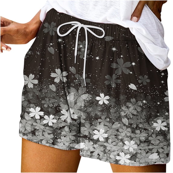 YYDGH Womens Elastic Waist Casual Drawstring Shorts Summer Beach Shorts Comfy Short Pants with Pockets Black L