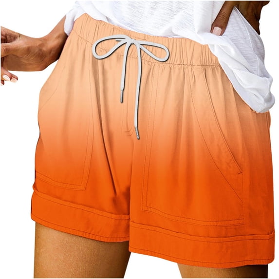 YYDGH Womens Elastic Waist Casual Drawstring Shorts Summer Beach Shorts Comfy Short Pants with Pockets Orange S