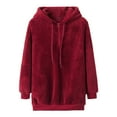 thumbnail image 1 of YYDGH Womens Fashion Fuzzy Fleece Warm Casual Loose Hooded Sweatshirt Long Sleeve Sherpa Hoodies with Pockets Outerwear Wine Red 3XL, 1 of 2
