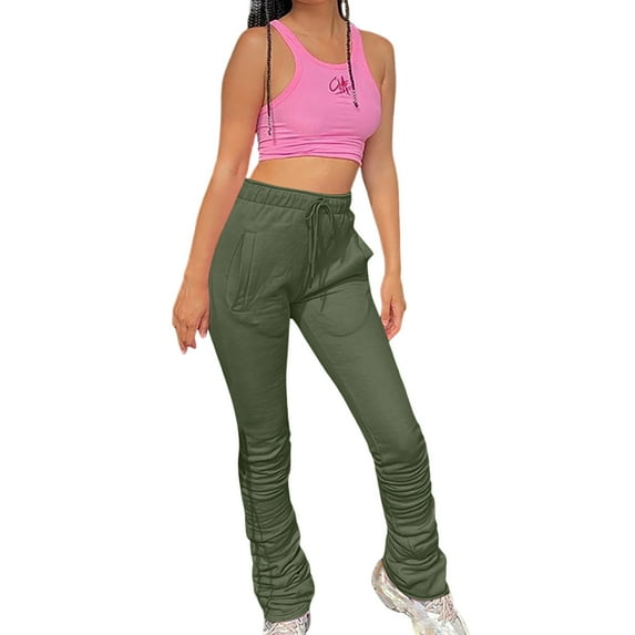 YYDGH Womens Fleece Drawstring Elastic Waist Sports Lounge Pants Baggy Sweatpants for Women with Pockets Army Green XXL