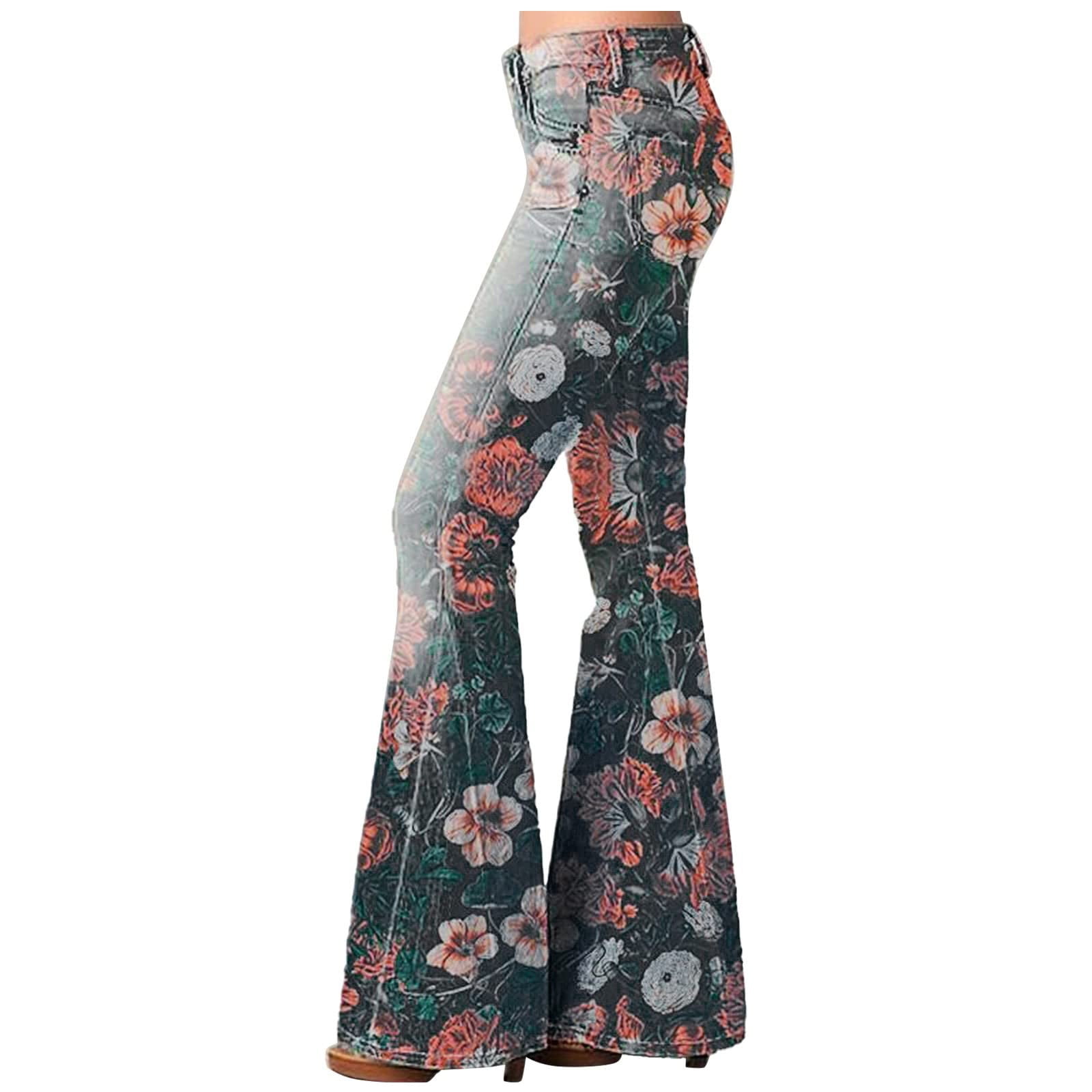 Canrulo Womens Floral Print Boho Flare Pants Casual High Waist 90s Vintage  Stretch Bell Bottom Trousers Slim Fit Streetwear Purple XXL