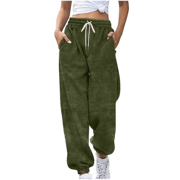 YYDGH Womens Fuzzy Cinch Bottom Sweatpants Drawstring Elastic Waist Lounge Jogger Winter Warm Comfy Baggy Fleece Pants with Pocket