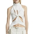 thumbnail image 1 of YYDGH Womens Halter High Neck Sexy Kint Vest Sleeveless Twist Knot Cut Out Tank Tops Summer Solid Color Sweart Tops White XL, 1 of 5