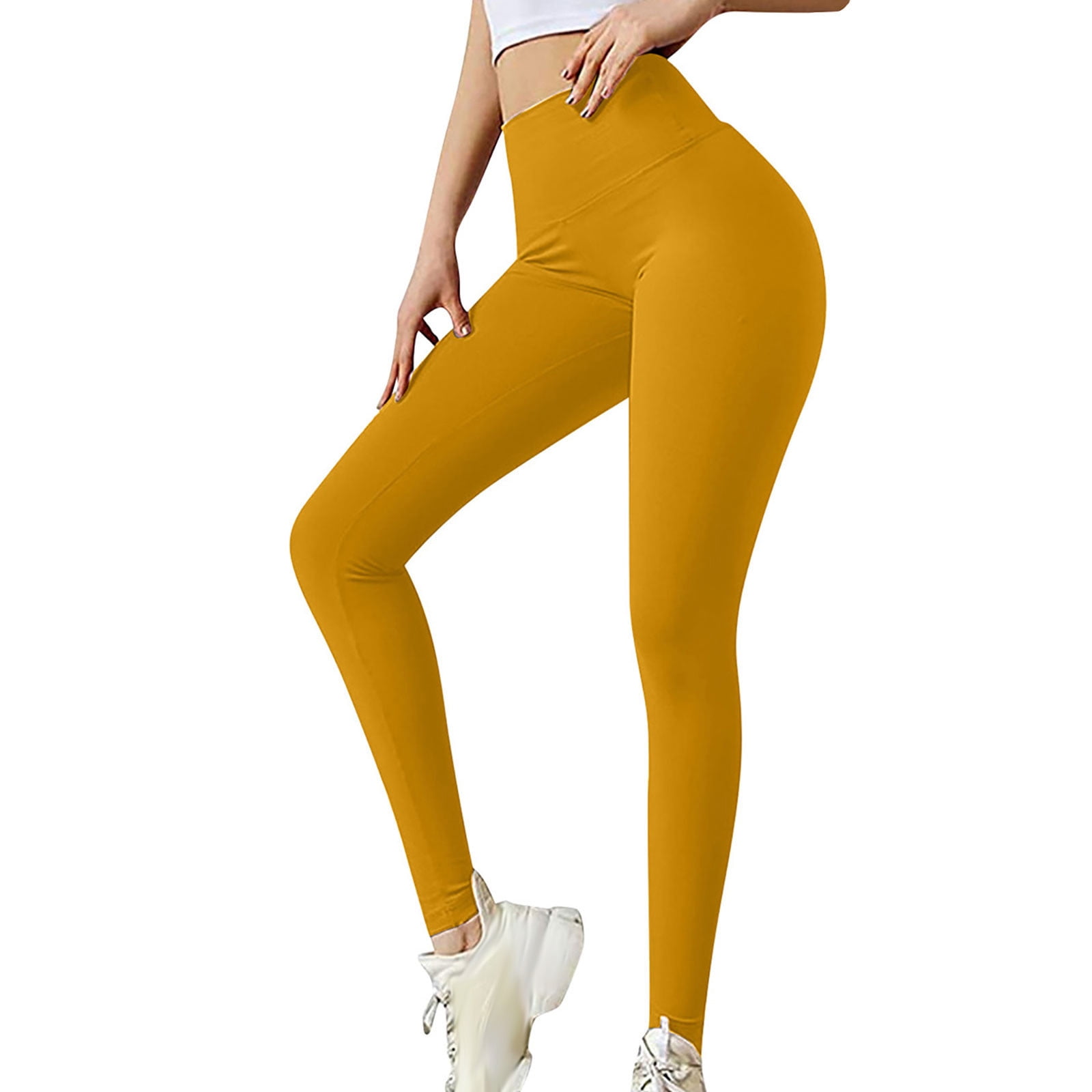 YYDGH Womens High Waisted Yoga Pants Bow-Knot Tie Workout Leggings Ruched  Butt Lifting Stretch Sport Running Tights Yellow L 