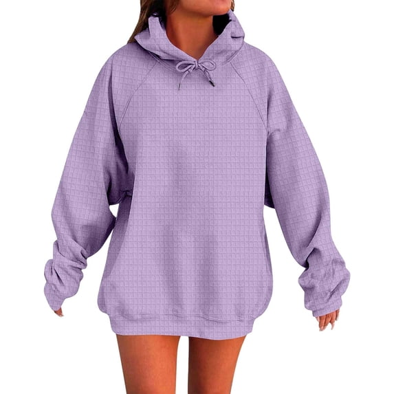 YYDGH Womens Hoodies Casual Drawstring Waffle Pullover Tops Loose Long Sleeve Hooded Sweatshirt with Pocket Purple XXL