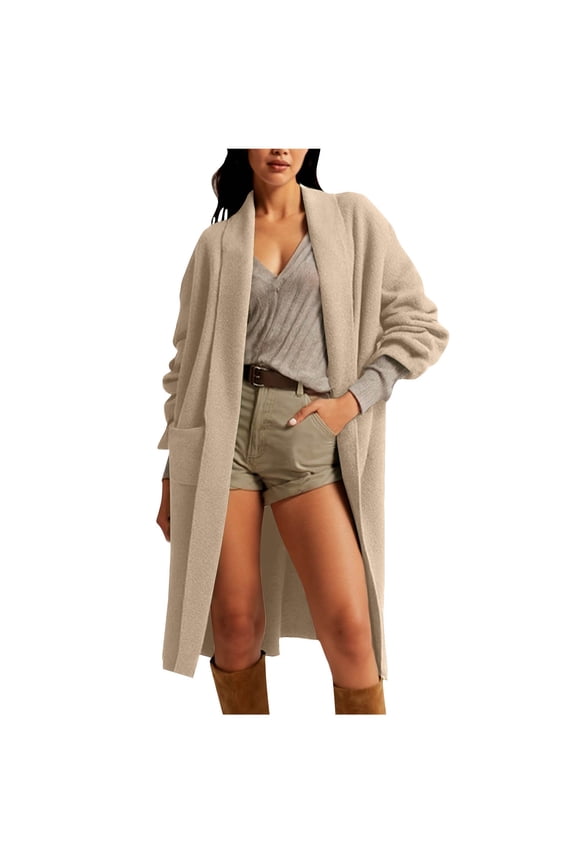 Womens Long Cardigan Fall Lightweight Long Sleeve Sweater Jackets Winter Open Front Knitted Cardigans with Pockets