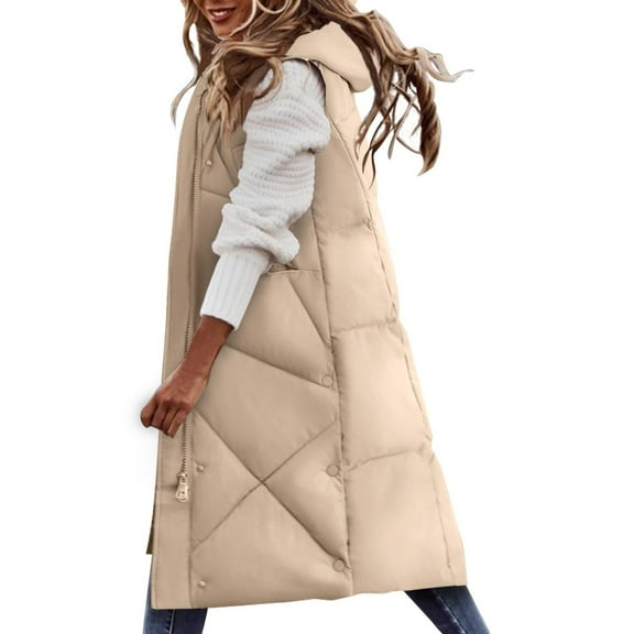 YYDGH Womens Long Puffer Vest Winter Fall Warm Sleeveless Coat Zip Up Hooded Jackets Trendy Quilted Long Down Vest with Zipper Pockets