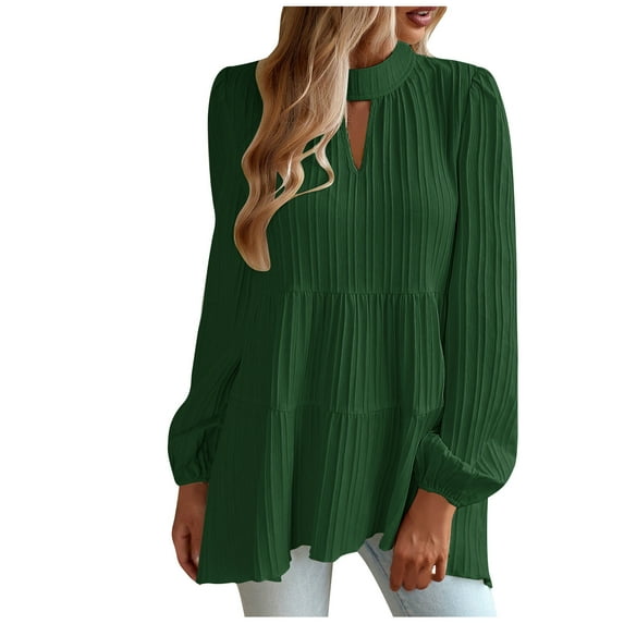 YYDGH Womens Long Sleeve Tunic Babydoll Tops Peplum Ruffle Hem Blouse Loose Casual Shirt Flowy Swing Shift Green L