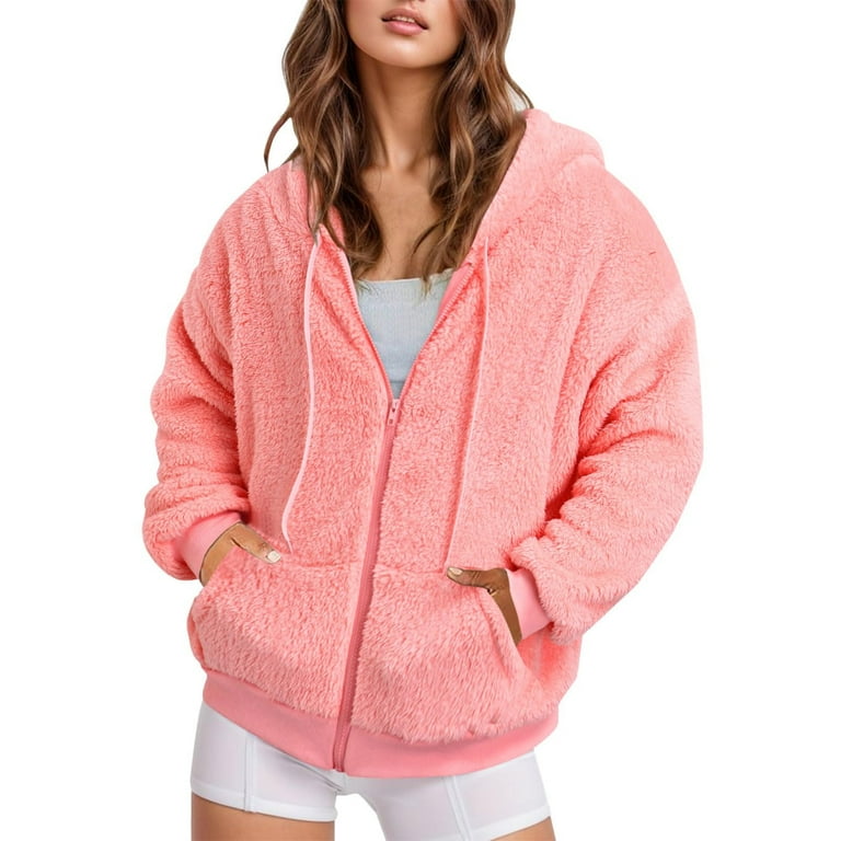 YYDGH Womens Oversized Fuzzy Fleece Jacket Zip Up Winter Warm