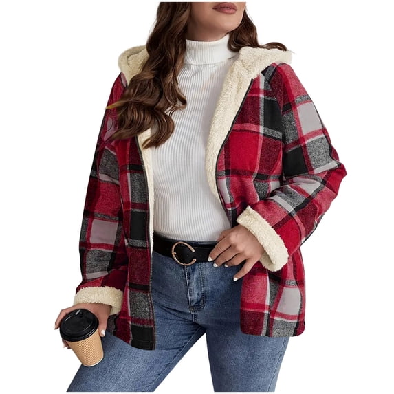 YYDGH Womens Plaid Shacket Jacket Sherpa Lined Flannel Jackets Oversized Winter Warm Zip Up Fleece Hoodies Coat Outwear