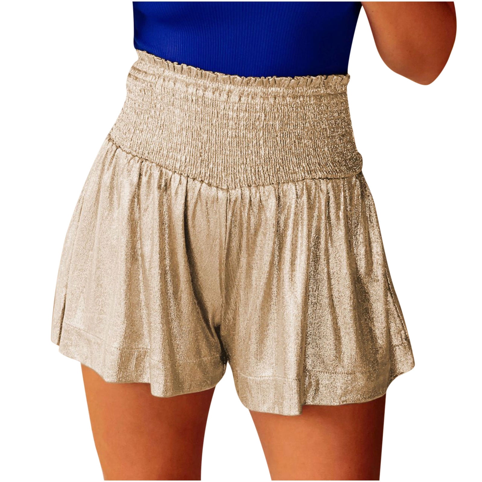 GOBLES Womens Summer Casual Shorts High Waist Ruffle Bow Tie