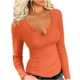 thumbnail image 1 of YYDGH Womens Sexy Deep V Neck T Shirts Long Sleeve Slim Fit Tee Tops Solid Color Blouse Orange XXL, 1 of 5