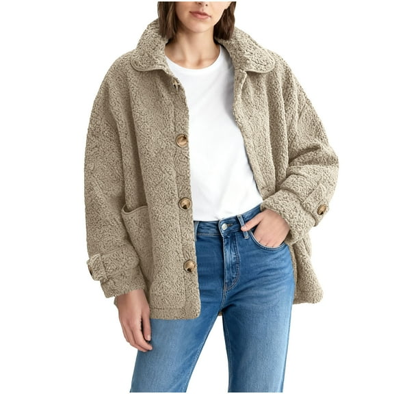 YYDGH Womens Sherpa Jacket Button Down Fuzzy Fleece Jacket Long Sleeve Teddy Coat Winter Warm Outwear with Pockets