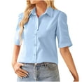 thumbnail image 1 of YYDGH Womens Short Sleeve Button DownShirts V Neck Collared Work Office Shirt Tops Blue L, 1 of 7