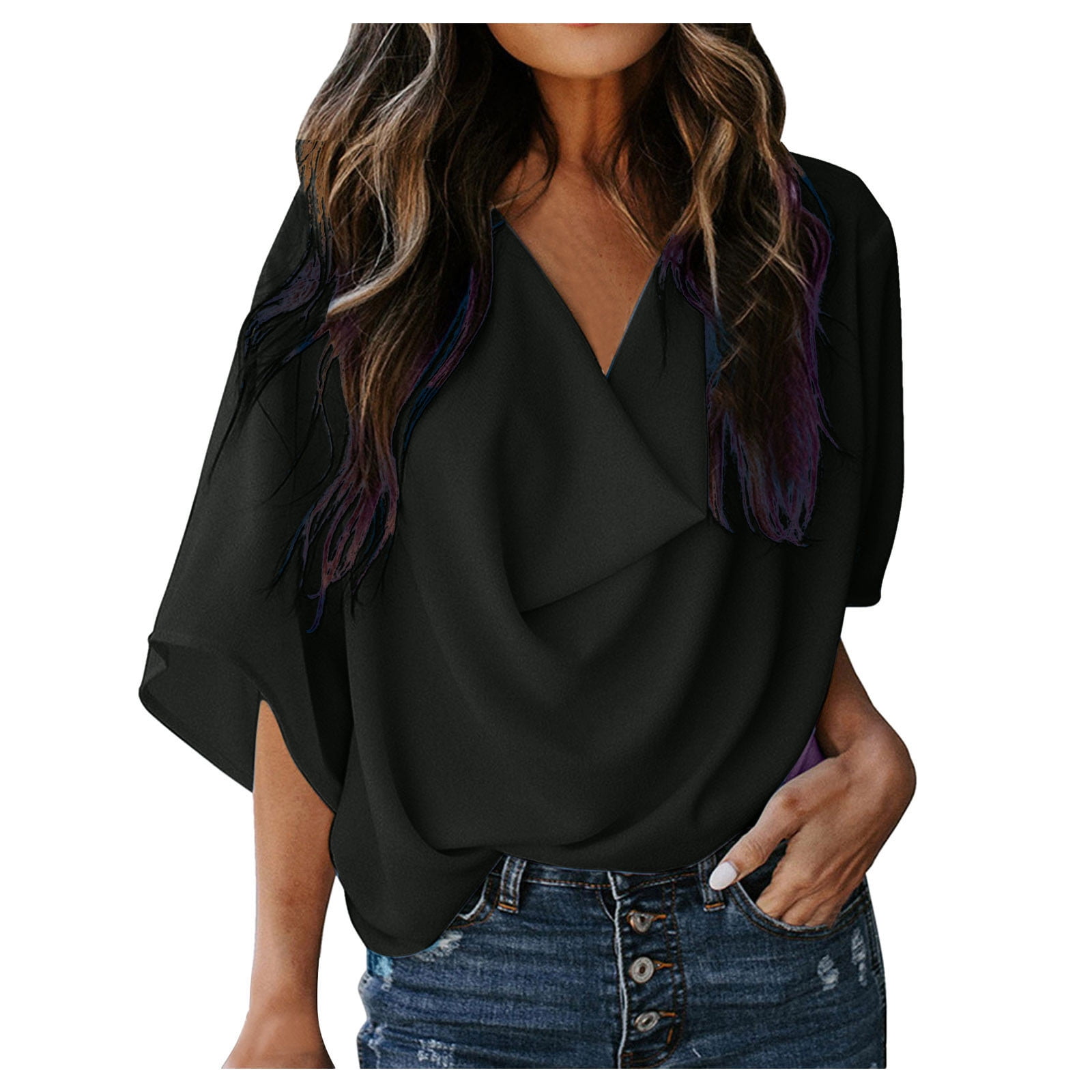 black tops with chiffon sleeves