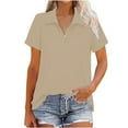 thumbnail image 1 of YYDGH Womens Short Sleeve Zip Up Turtleneck Tops High Low Side Slit Polo Shirts Summer Beige XL, 1 of 8
