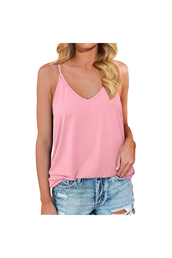 Womens Silk Satin Camisole Cami Plain Strappy Vest Top T-Shirt Blouse Tank Shirt V-Neck Spaghetti Strap Pink XXL