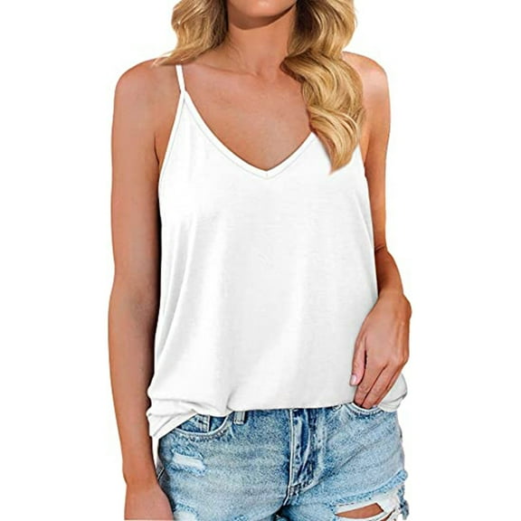 YYDGH Womens Silk Satin Camisole Cami Plain Strappy Vest Top T-Shirt Blouse Tank Shirt V-Neck Spaghetti Strap White XXL