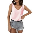 thumbnail image 1 of YYDGH Womens Silk Satin Tank Tops V Neck Casual Cami Sleeveless Camisole Blouses Summer Basic Tank Shirt Pink XL, 1 of 9