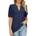 thumbnail image 1 of YYDGH Womens Summer Puff Short Sleeve V Neck T-Shirts Eyelet Casual Lace Dressy Tops Tunic Blouses Navy Blue S, 1 of 5