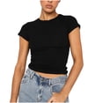 thumbnail image 1 of YYDGH Womens Summer Short Sleeve Cute Crop Tops Casual Basic Crewneck Slim Fit T-Shirts Black S, 1 of 6