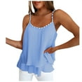 thumbnail image 1 of YYDGH Womens Summer Tank Tops Pearl Spaghetti Strap Flowy Double Layer Babydoll Chiffon Camisole Loose Fit Sleeveless Shirt Blue S, 1 of 7