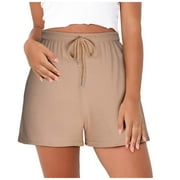 YYDGH Womens Sweat Shorts Summer Casual Comfy High Waisted Lounge Shorts Drawstring Cotton Shorts with Pockets Coffee L