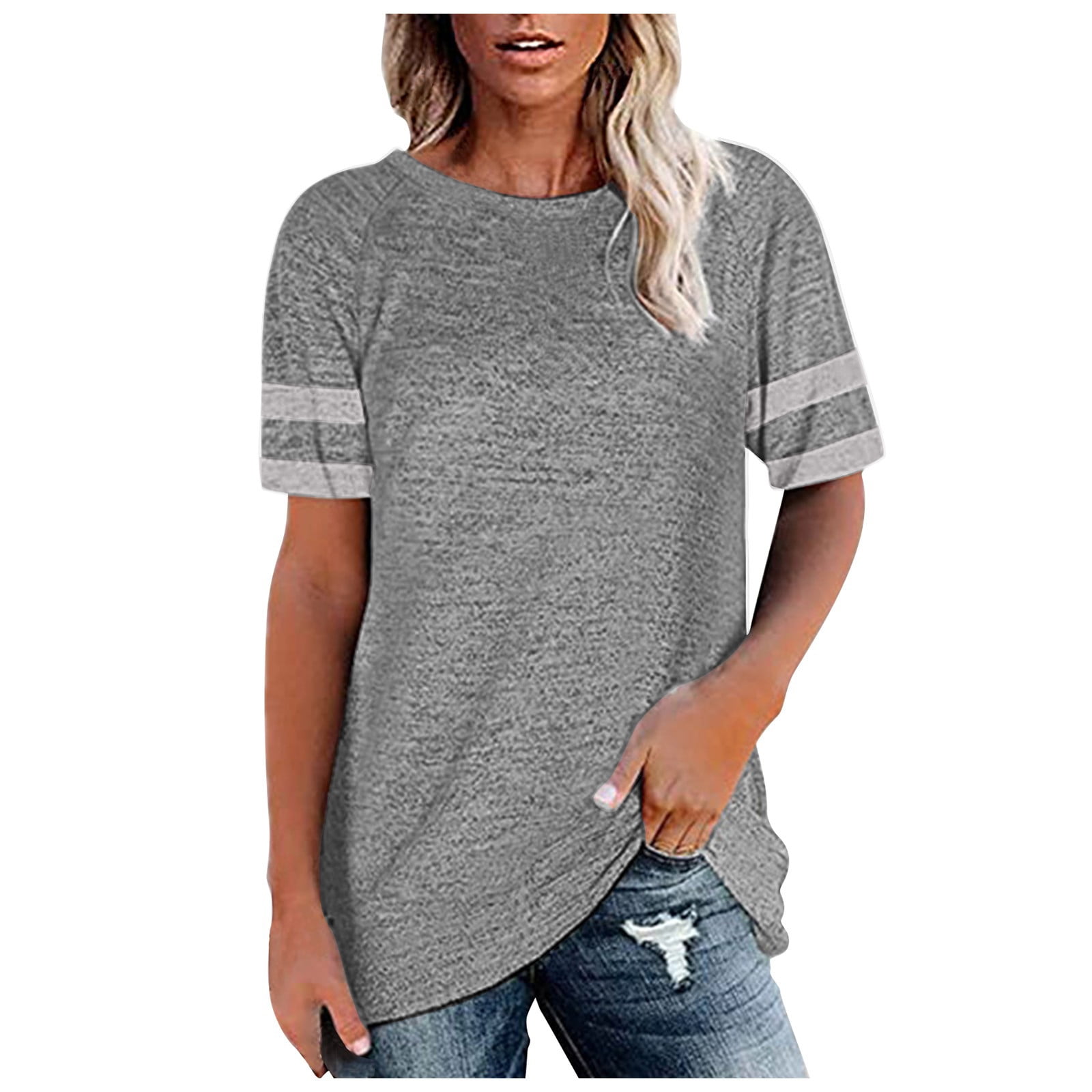 White, Yellow & Gray Color Block Short Cap Sleeve T-Shirt Boxy Top