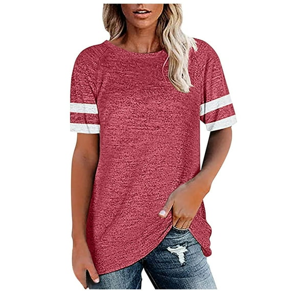 YYDGH Womens T Shirts Short Sleeve Tunic Tops Loose Crew Neck Color Block Casual Tee Shirts Blouses Pink XXL