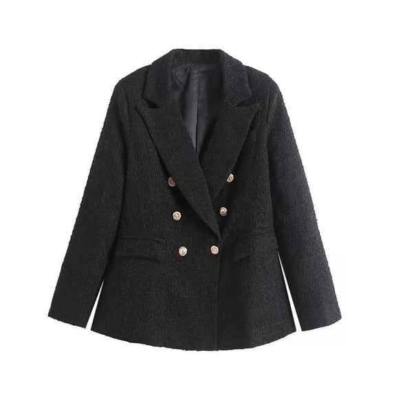 YYDGH Womens Tweed Blazers Long Sleeve Double Breasted Open Front Plaid Blazer Jackets Work Suits Casual Business Jackets S