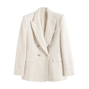 YYDGH Womens Tweed Blazers Long Sleeve Double Breasted Open Front Plaid Blazer Jackets Work Suits Casual Business Jackets S