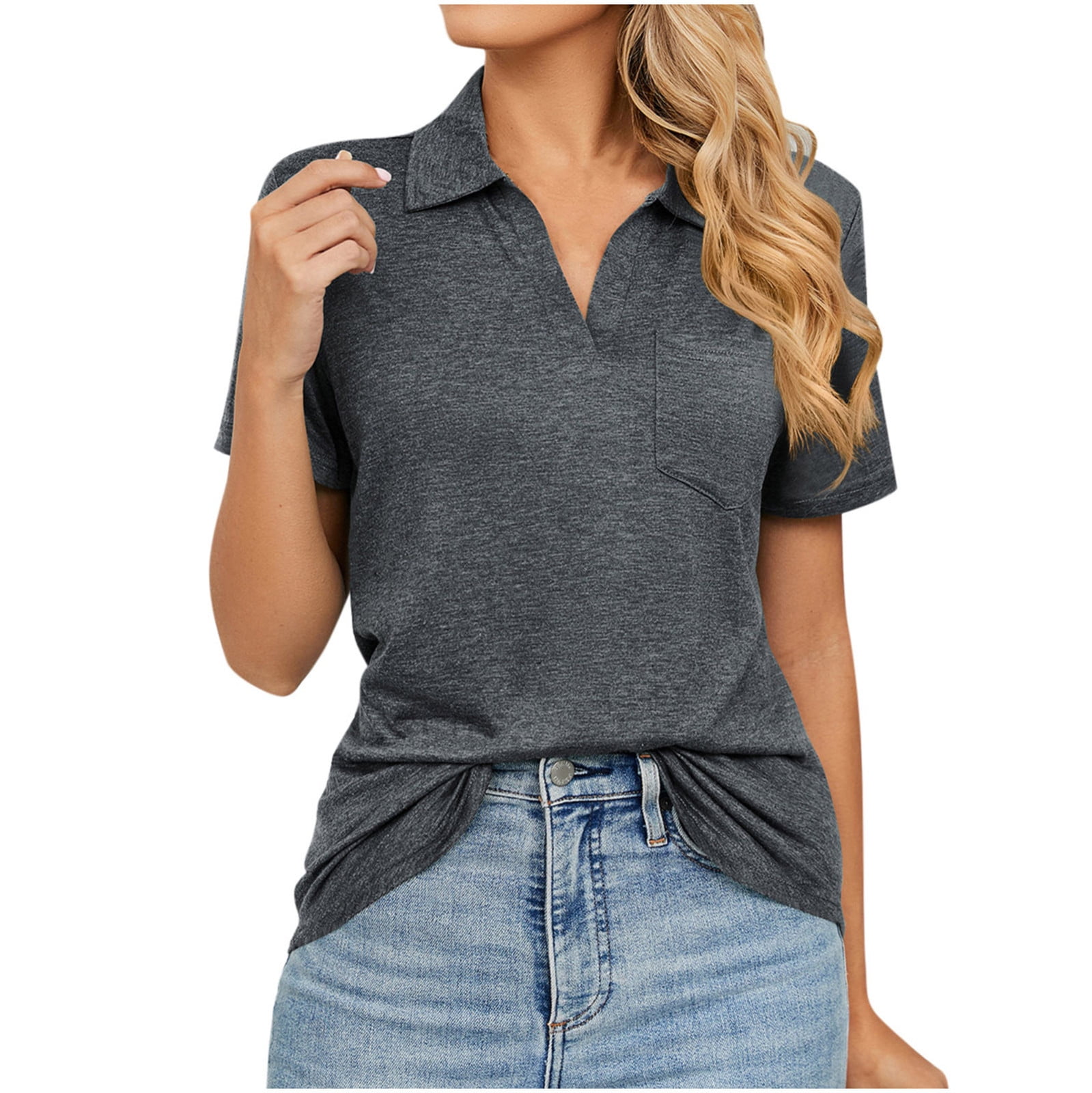 YYDGH Womens V Neck Polo Shirts Short Sleeve Collared Blouses