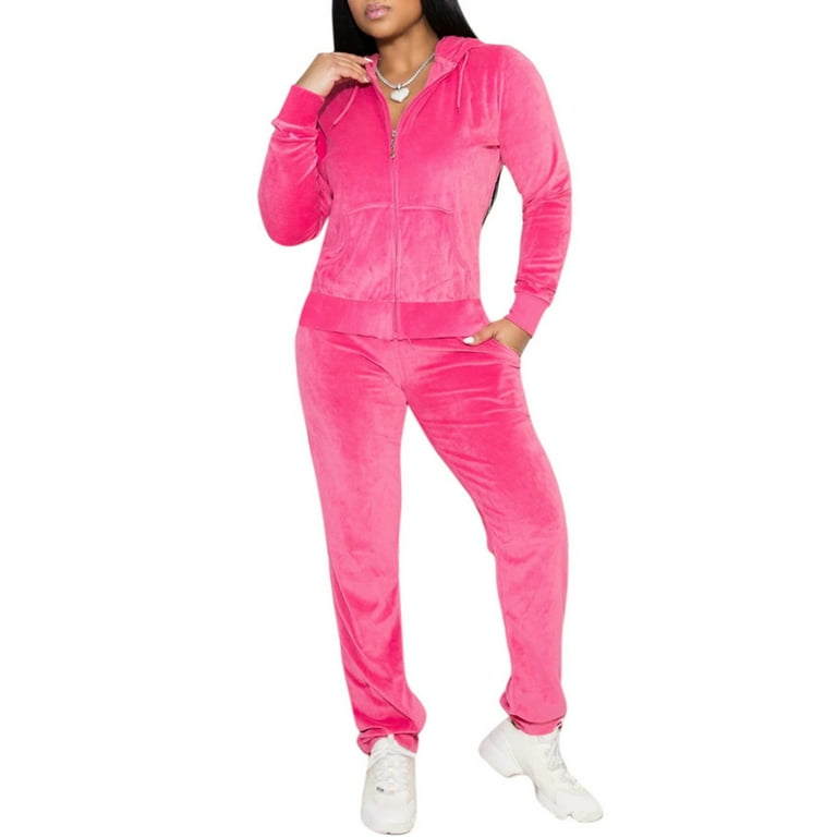 YYDGH Womens Velour Tracksuits Set Long Sleeve Sweatsuits 2 Piece Sports  Outfit Sweatpants Joggers Set Pink M