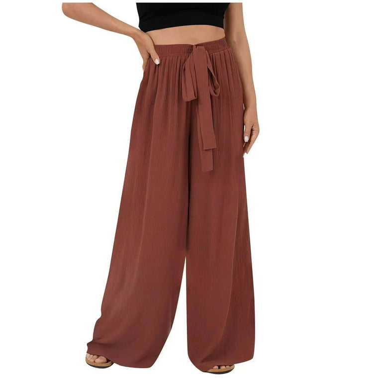 YYDGH Womens Wide Leg Palazzo Pants High Waisted Adjustable Tie Knot Flowy  Trousers Casual Loose Lounge Pant with Pockets Red XL