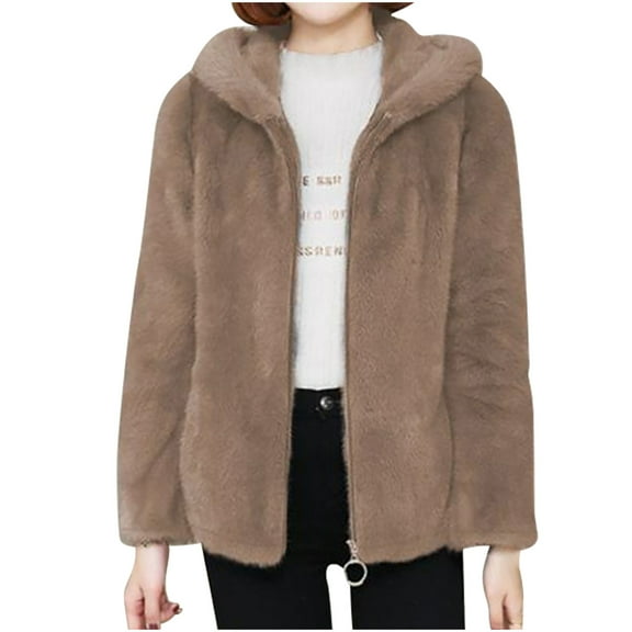 YYDGH Womens Winter Coats Faux Fur Jacket for Women Long Sleeve Zip Up Fuzzy Fleece Jacket Solid Color Warm Winter Coats Trendy Outwear