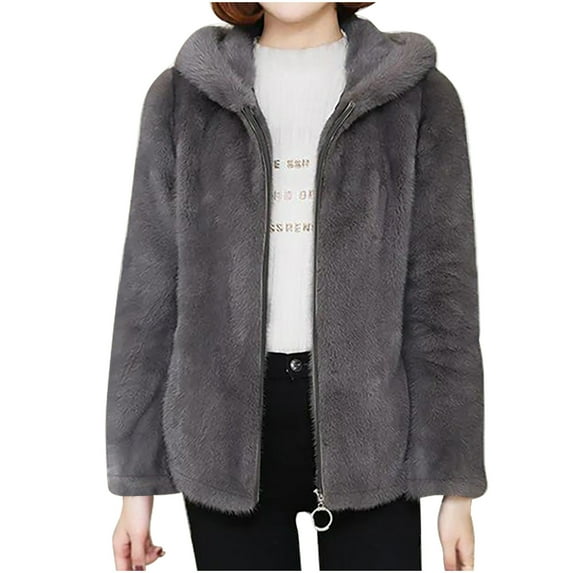 YYDGH Womens Winter Coats Faux Fur Jacket for Women Long Sleeve Zip Up Fuzzy Fleece Jacket Solid Color Warm Winter Coats Trendy Outwear