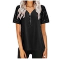 thumbnail image 1 of YYDGH Womens Zipper V Neck Sequins Short Sleeve T Shirts Summer Casual Loose Shirts Tops Black 5XL, 1 of 5