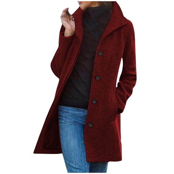 YYDGH Wool Blend Peacoats for Women Notched Lapel Single Breasted Trench Coat Long Sleeves Winter Overcoat ZZ-Red S