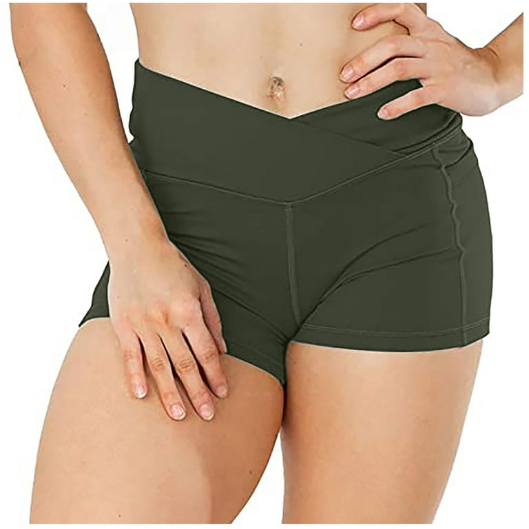 YYDGH Workout Shorts for Women High Cross Waist Active Gym Spandex Stretchy  Yoga Gym Athletic Shorts with Side Pockets Green XL