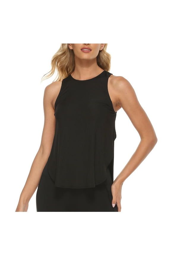 Workout Tank Tops for Women Cool-Dry Sleeveless Loose Fit Yoga Shirts Long Athletic Tops for Women Black XL
