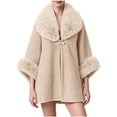 thumbnail image 1 of YYDGH Wrap Cape Women Faux Fur Collar Shawl Knit Poncho Cloak Cardigan Coat Evening Dress, 1 of 5