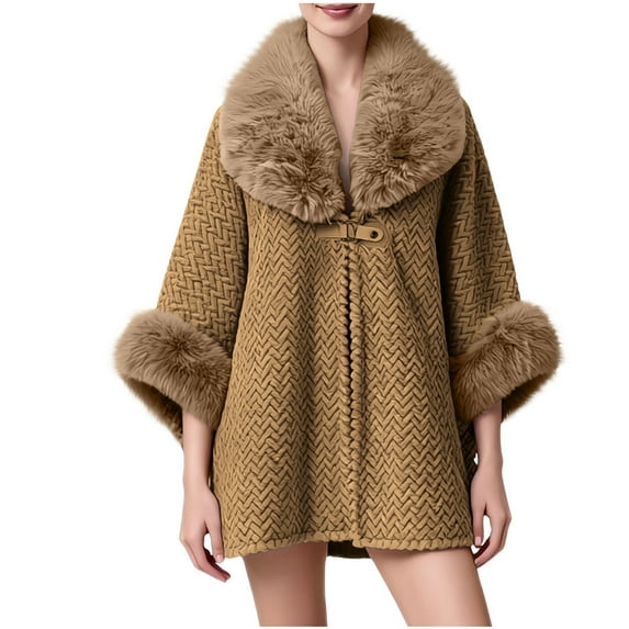 YYDGH Wrap Cape Women Faux Fur Collar Shawl Knit Poncho Cloak Cardigan Coat Evening Dress